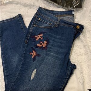 Kenzie Blue Straight Leg Jeans with Bird Embroidery 0061